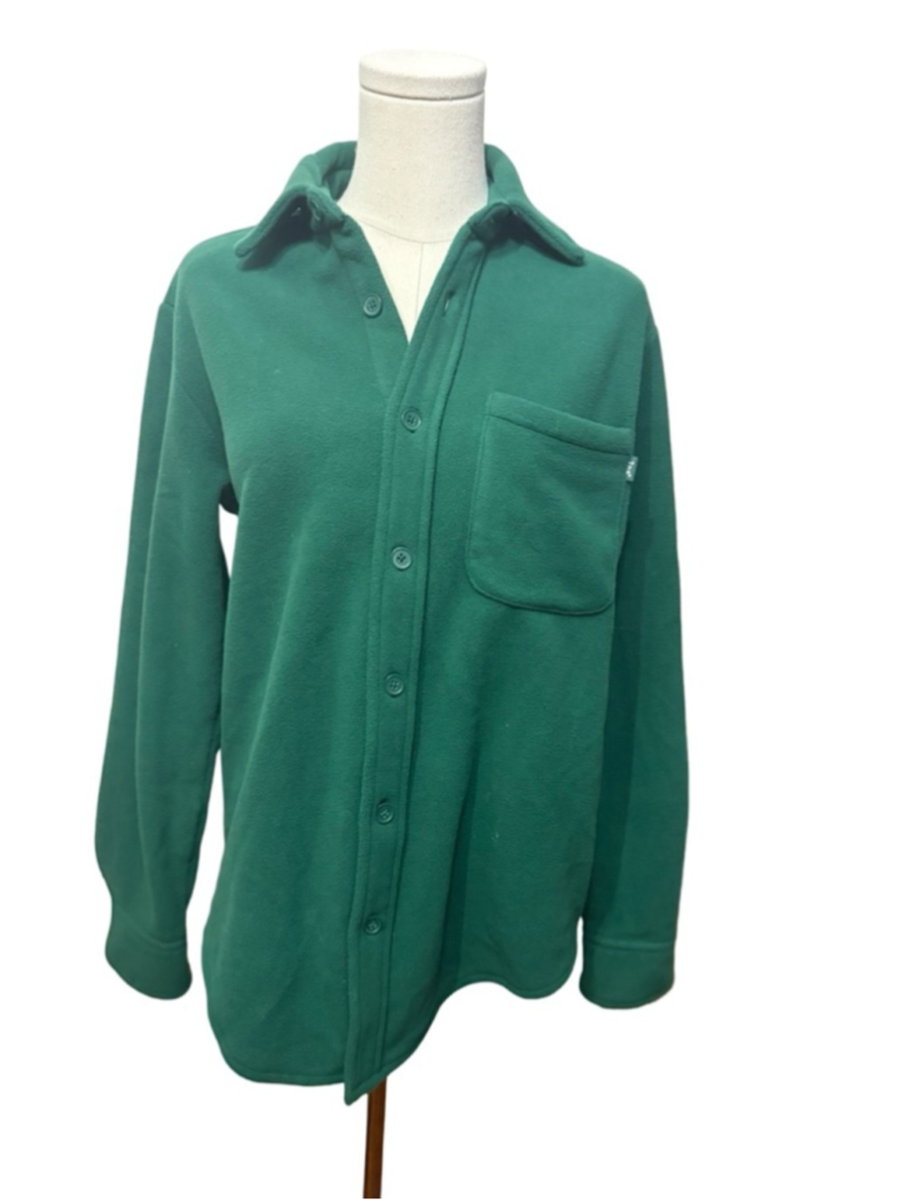 TNA Forest Green Button-Up Polar Fleece Shirt Jacket - size